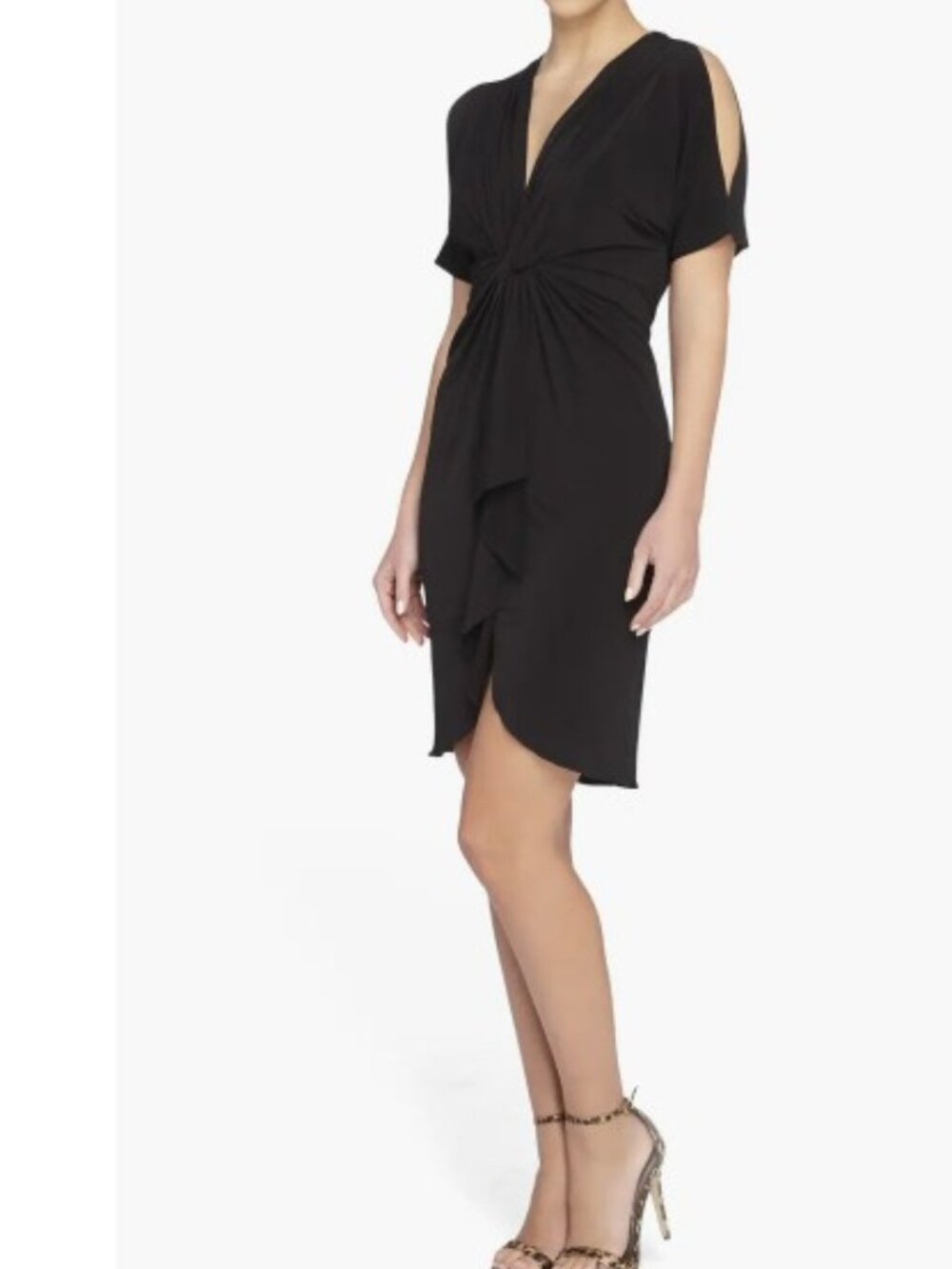 Catherine Malandrino Navy Blue Emily Cold Shoulder Twist Wrap Jersey Dress 6 EUC